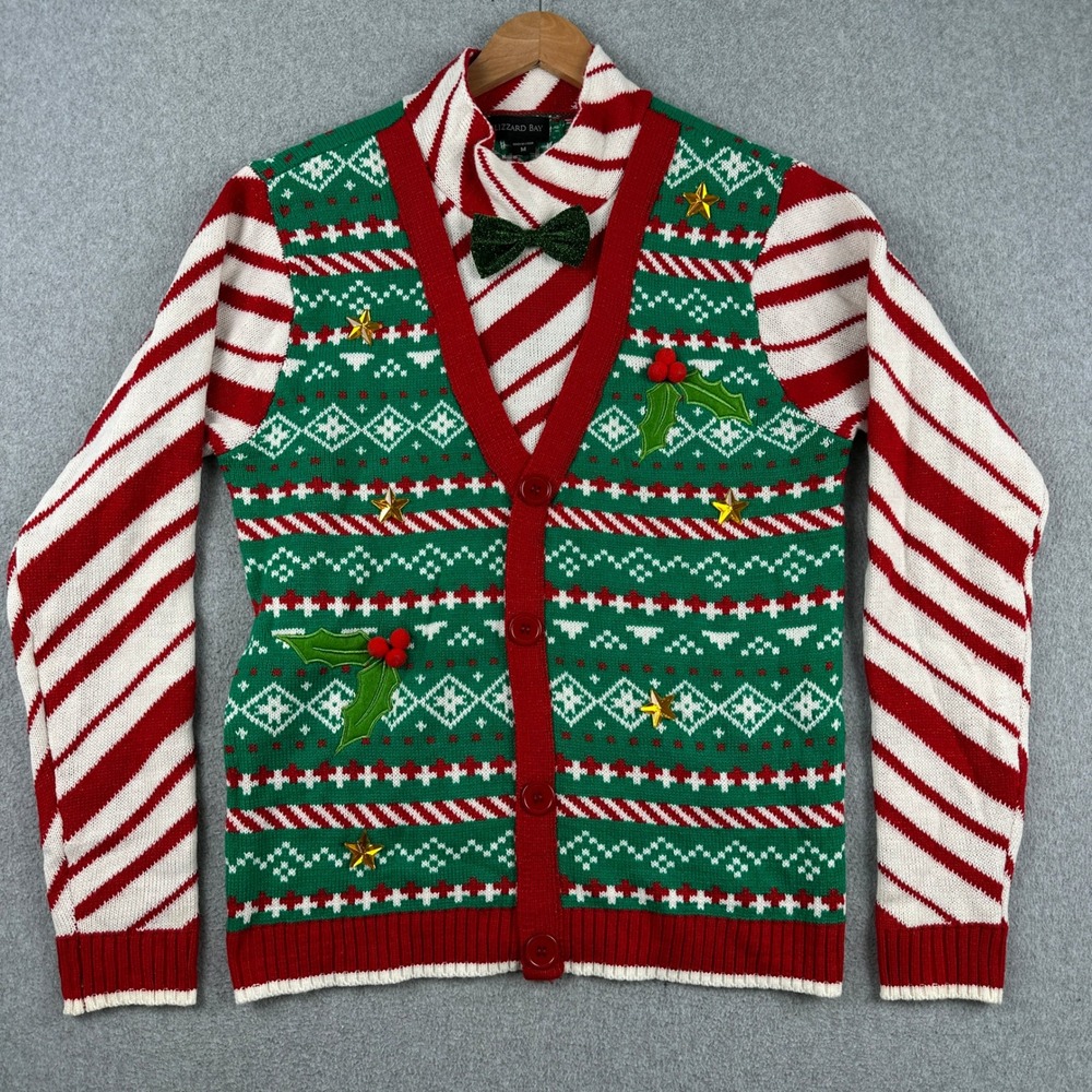 Blizzard Bay Sweater Mens M Green Blizzard Bay Ugly Christmas Sweater Bow‎ Tie